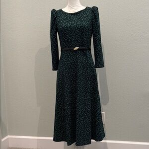 Calvin Klein Green Puff Sleeve A-Line Dress